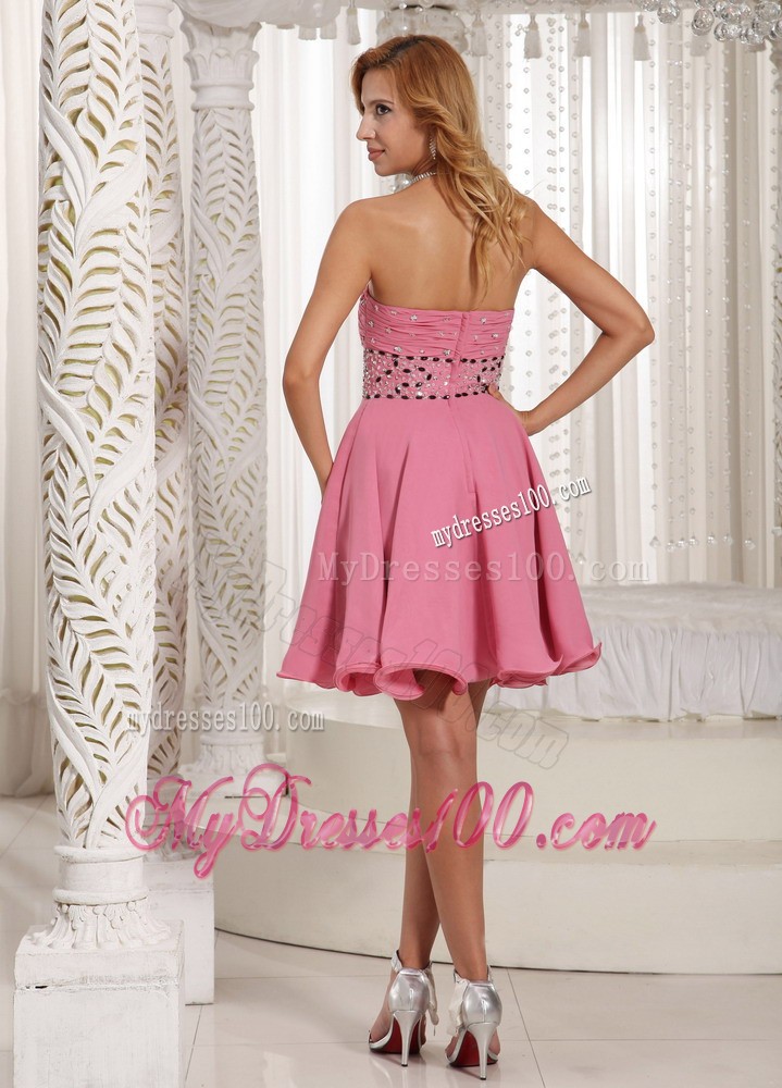 A-line Beaded Decorate Rose Pink Stylish Cocktail Dress With Mini-length in Summer