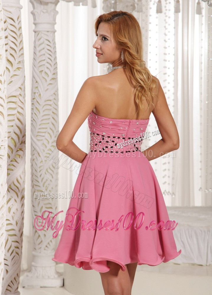 A-line Beaded Decorate Rose Pink Stylish Cocktail Dress With Mini-length in Summer