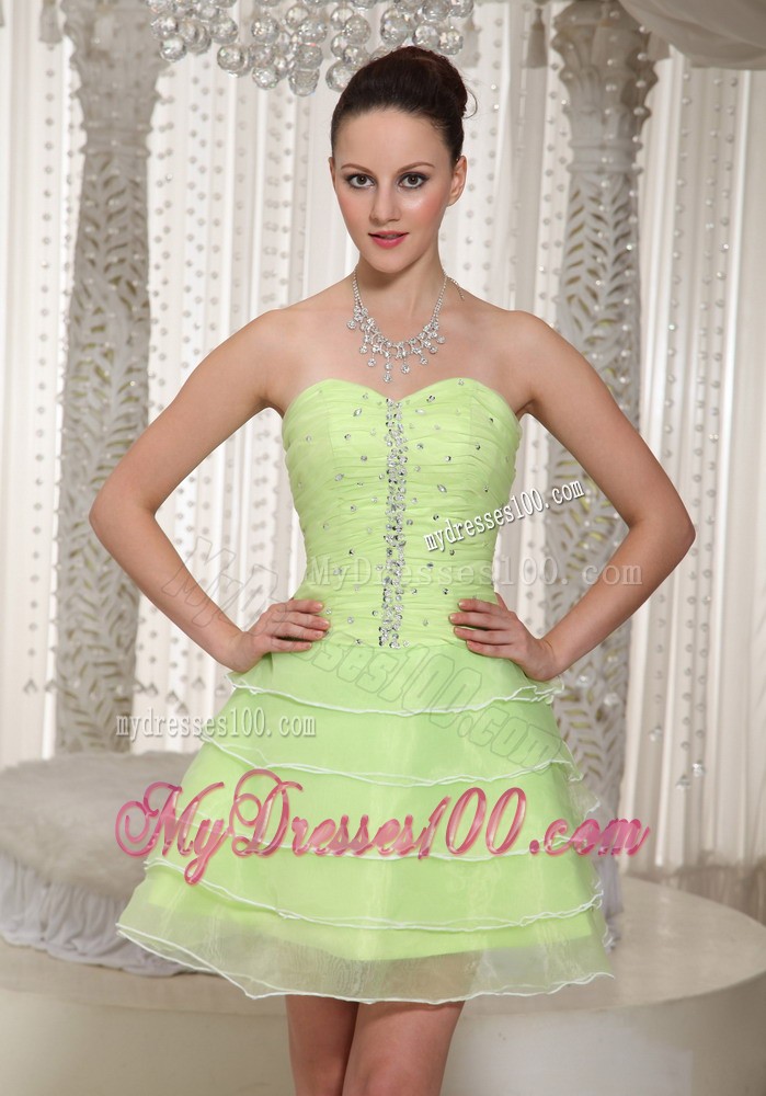 Lace-up Yellow Green Beaded Decorate Homecoming Dress With Sweetheart