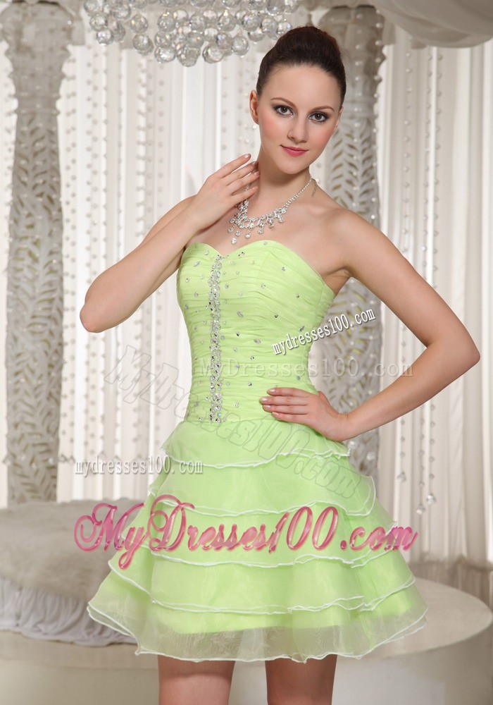 Lace-up Yellow Green Beaded Decorate Homecoming Dress With Sweetheart
