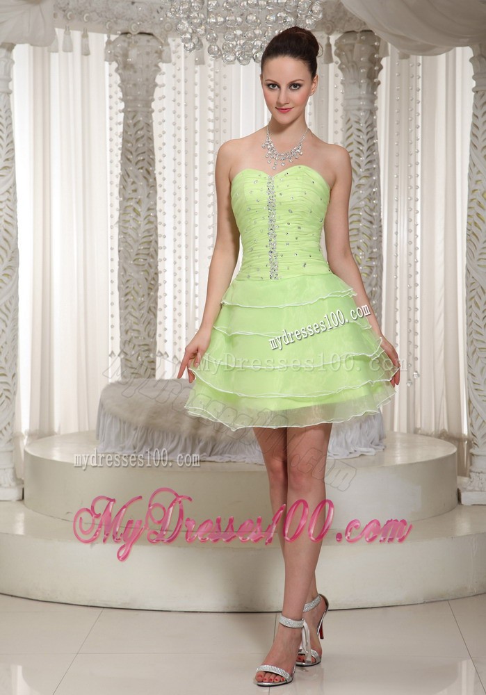Lace-up Yellow Green Beaded Decorate Homecoming Dress With Sweetheart