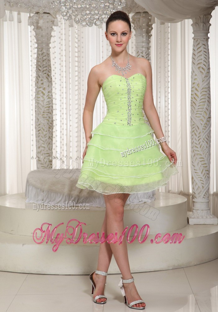 Lace-up Yellow Green Beaded Decorate Homecoming Dress With Sweetheart