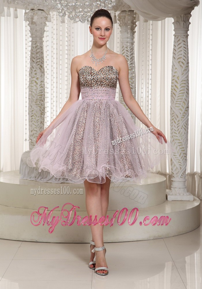 Pink Knee-length Sweetheart Leopard 2013 Prom Evening Dress