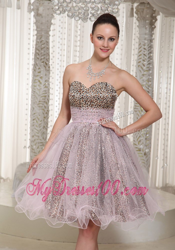 Pink Knee-length Sweetheart Leopard 2013 Prom Evening Dress