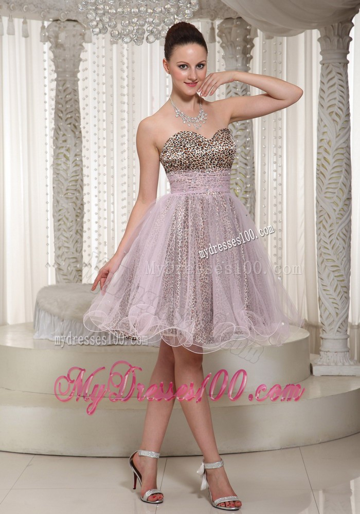 Pink Knee-length Sweetheart Leopard 2013 Prom Evening Dress