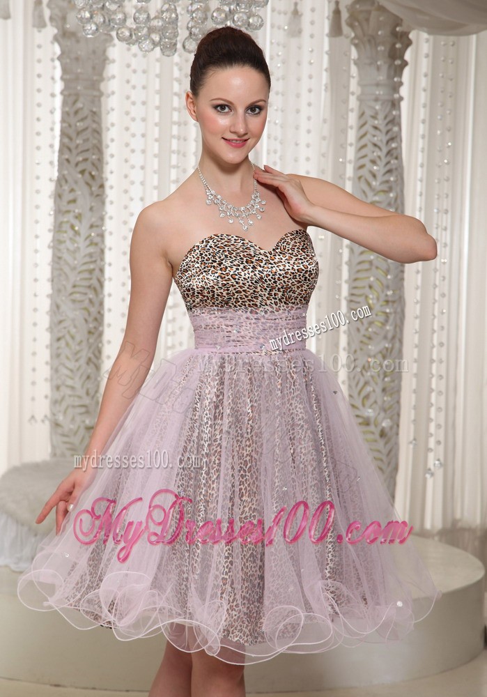 Pink Knee-length Sweetheart Leopard 2013 Prom Evening Dress
