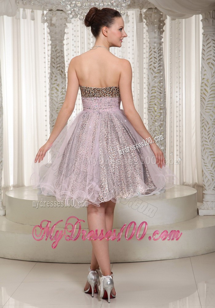 Pink Knee-length Sweetheart Leopard 2013 Prom Evening Dress