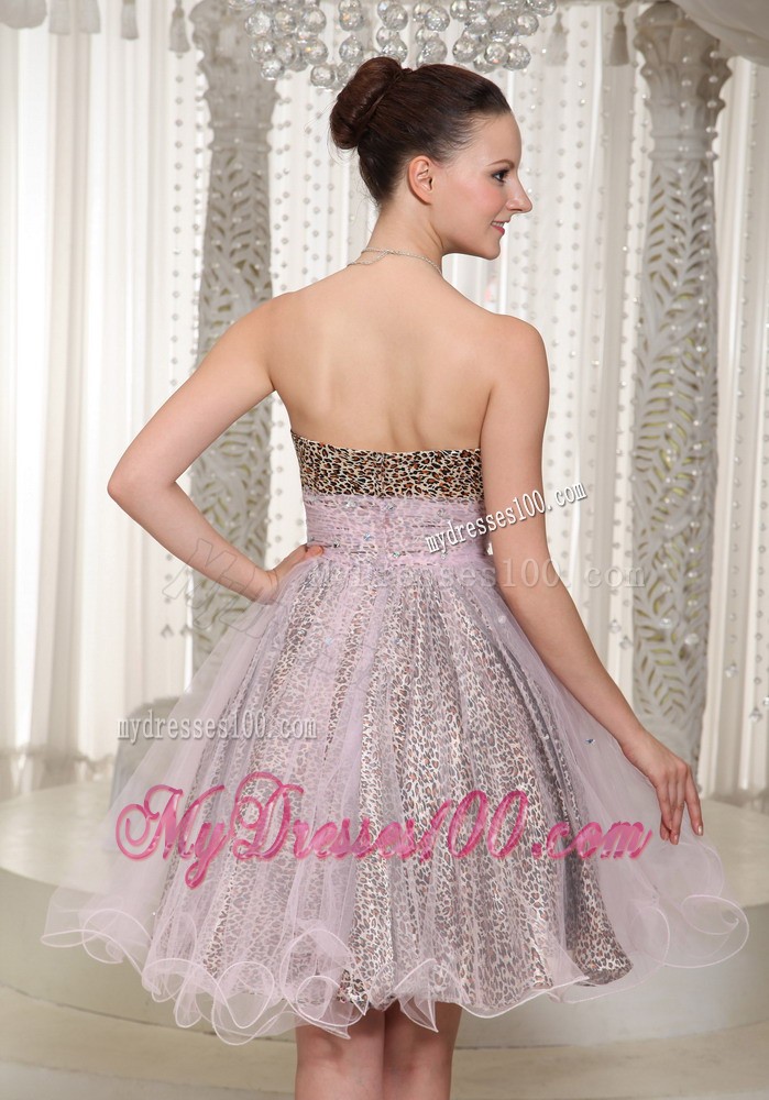 Pink Knee-length Sweetheart Leopard 2013 Prom Evening Dress