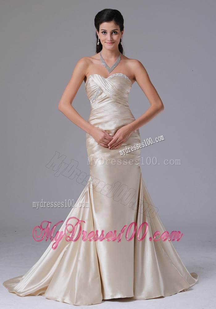 Champagne Sheath Sweetheart Ruched Decorate Bust Evening Dress