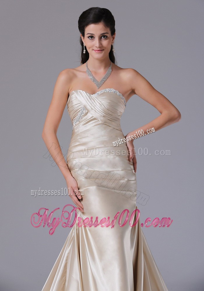 Champagne Sheath Sweetheart Ruched Decorate Bust Evening Dress