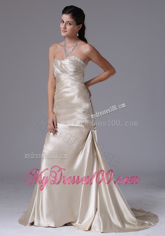 Champagne Sheath Sweetheart Ruched Decorate Bust Evening Dress
