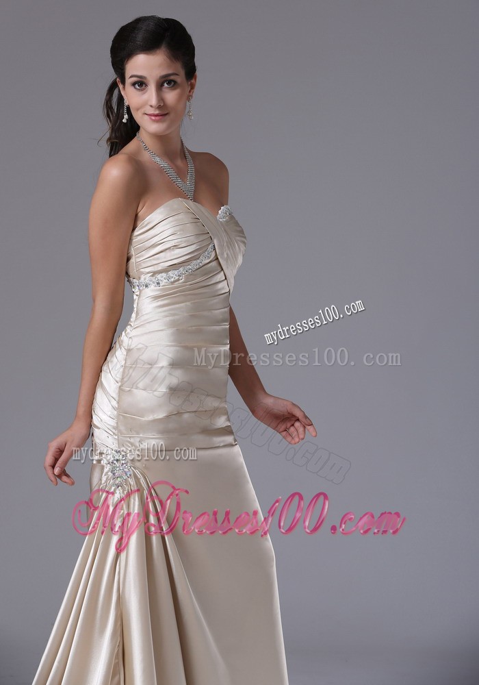 Champagne Sheath Sweetheart Ruched Decorate Bust Evening Dress