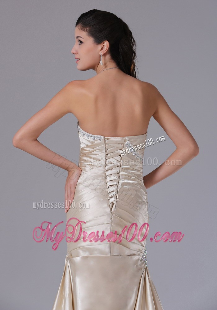 Champagne Sheath Sweetheart Ruched Decorate Bust Evening Dress