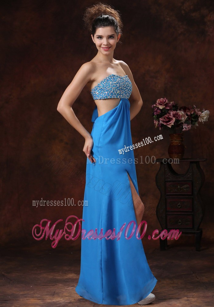 Teal Beaded Decorate Bust Stylish Evening Dress with Strapless