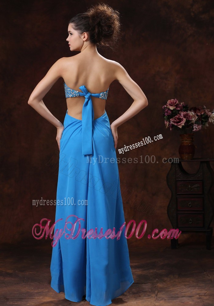 Teal Beaded Decorate Bust Stylish Evening Dress with Strapless