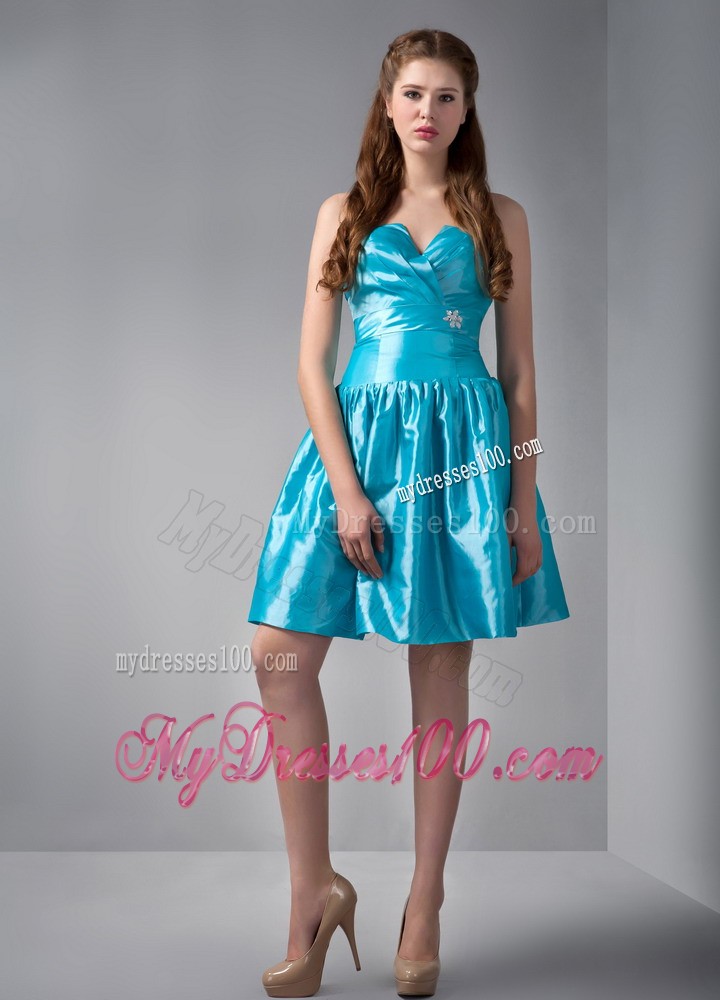 Teal V-neck Mini-length Beading Prom Evening Dress for Cheap