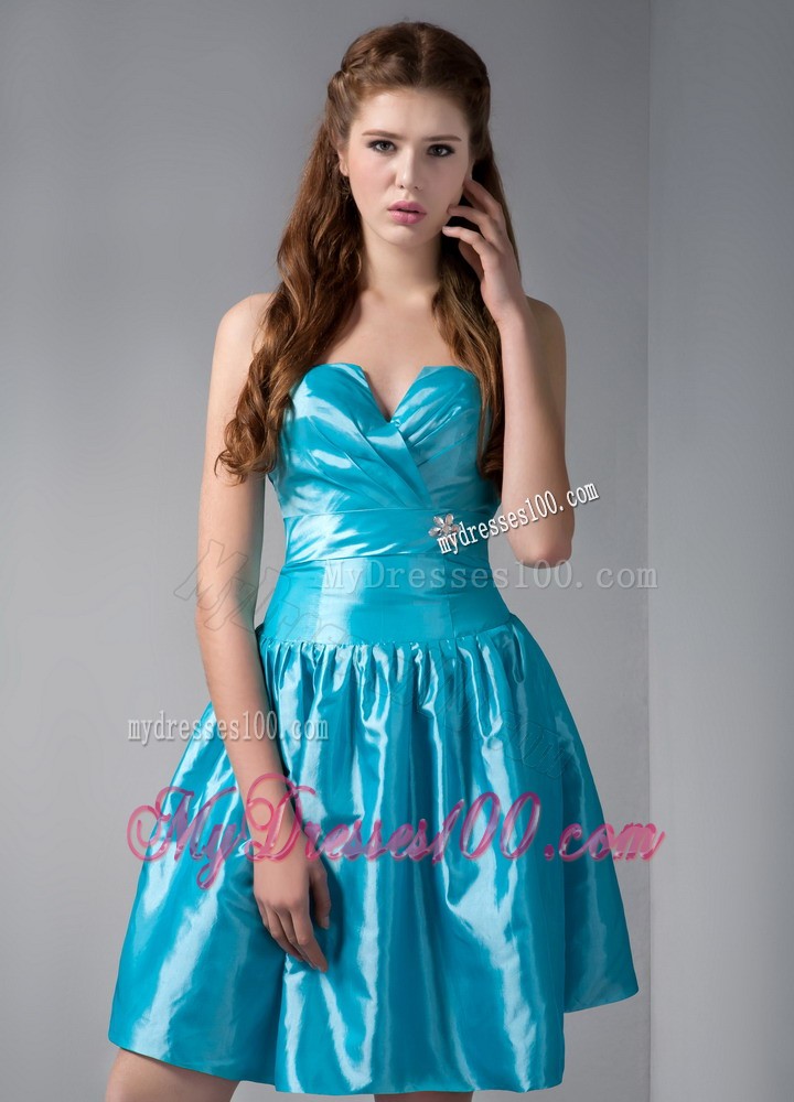Teal V-neck Mini-length Beading Prom Evening Dress for Cheap