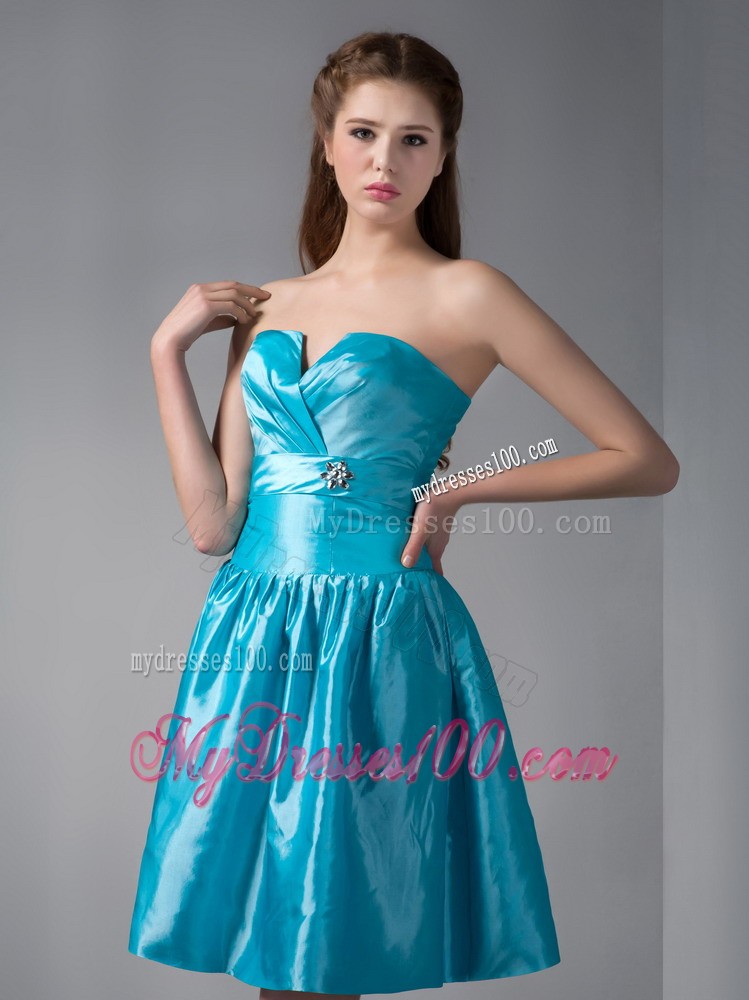 Teal V-neck Mini-length Beading Prom Evening Dress for Cheap
