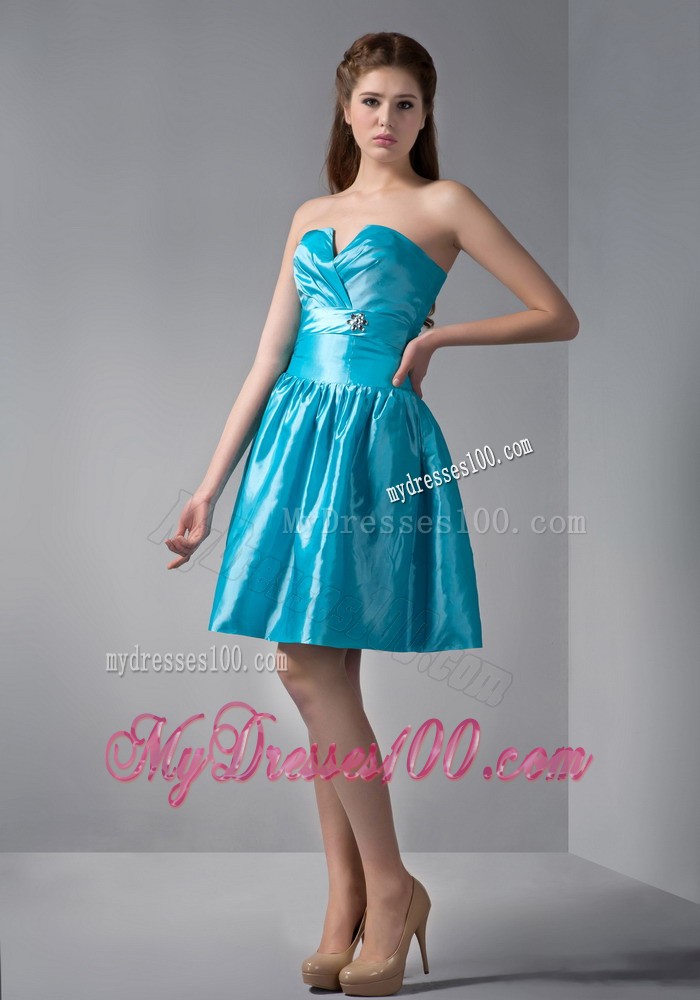 Teal V-neck Mini-length Beading Prom Evening Dress for Cheap