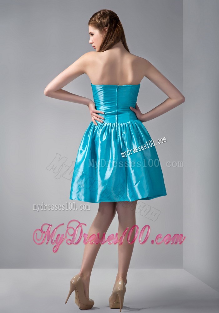 Teal V-neck Mini-length Beading Prom Evening Dress for Cheap