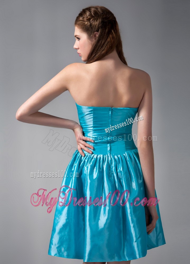Teal V-neck Mini-length Beading Prom Evening Dress for Cheap
