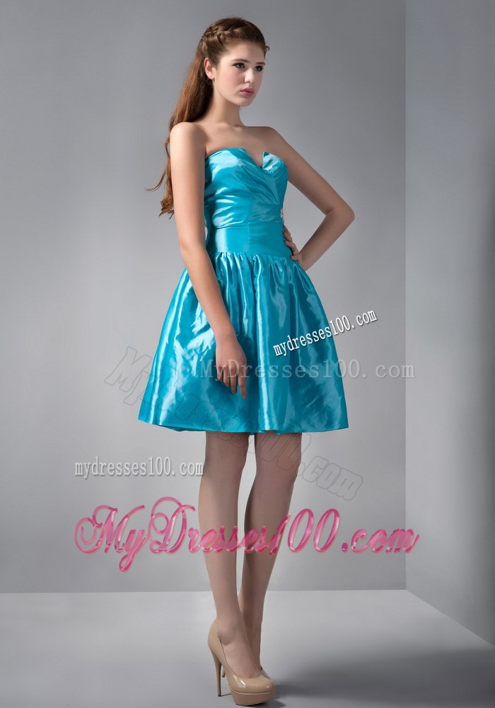 Teal V-neck Mini-length Beading Prom Evening Dress for Cheap