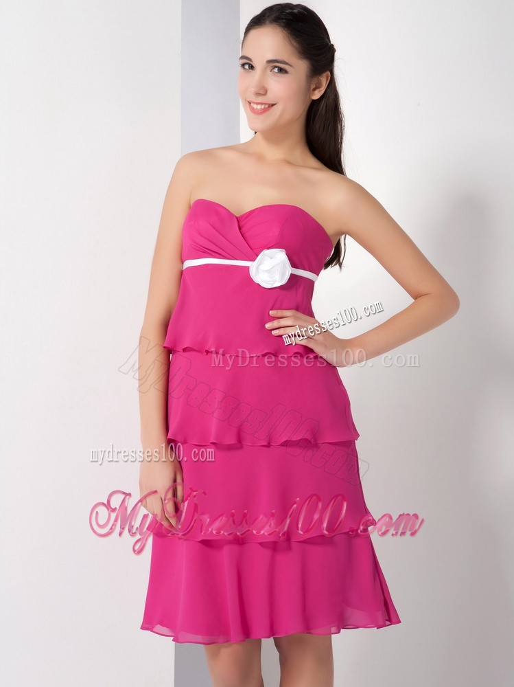 Hot Pink Empire Sweetheart Short Hand Made Flower Evening Dress