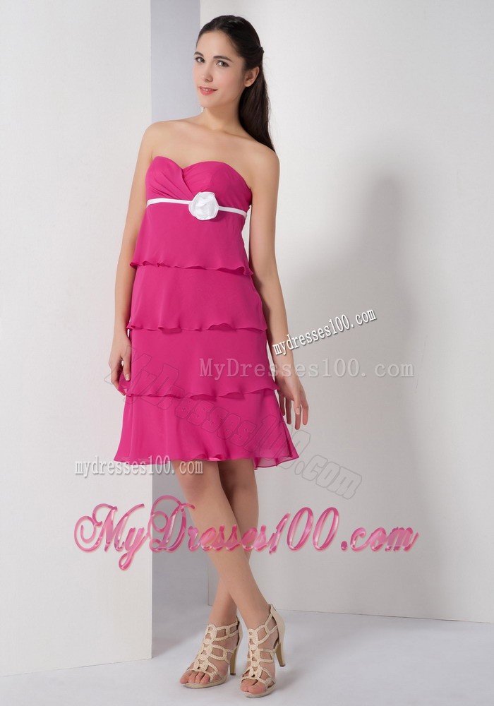 Hot Pink Empire Sweetheart Short Hand Made Flower Evening Dress