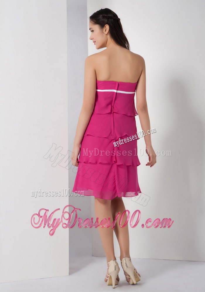 Hot Pink Empire Sweetheart Short Hand Made Flower Evening Dress