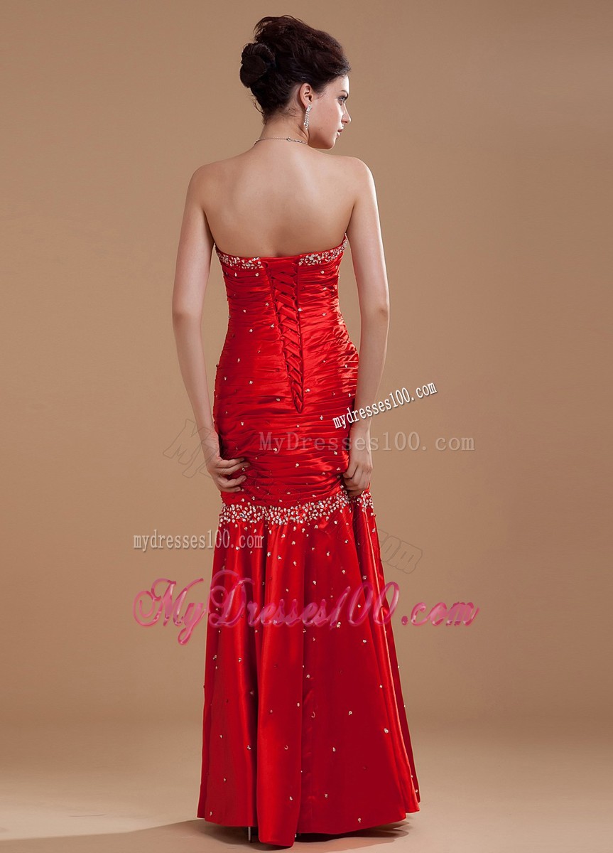 Wine Red Prom / Evening Dress With Beaded Sweetheart Floor-length Taffeta Column