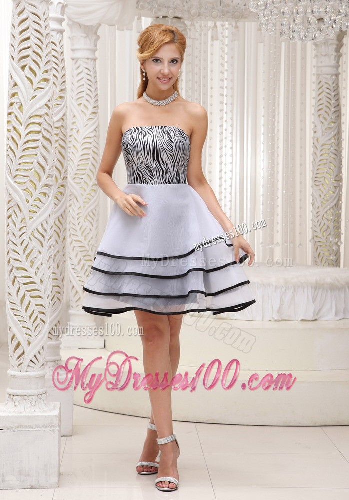 Fashionable Zebra 2013 Mini-length Tiered Prom Dress in White