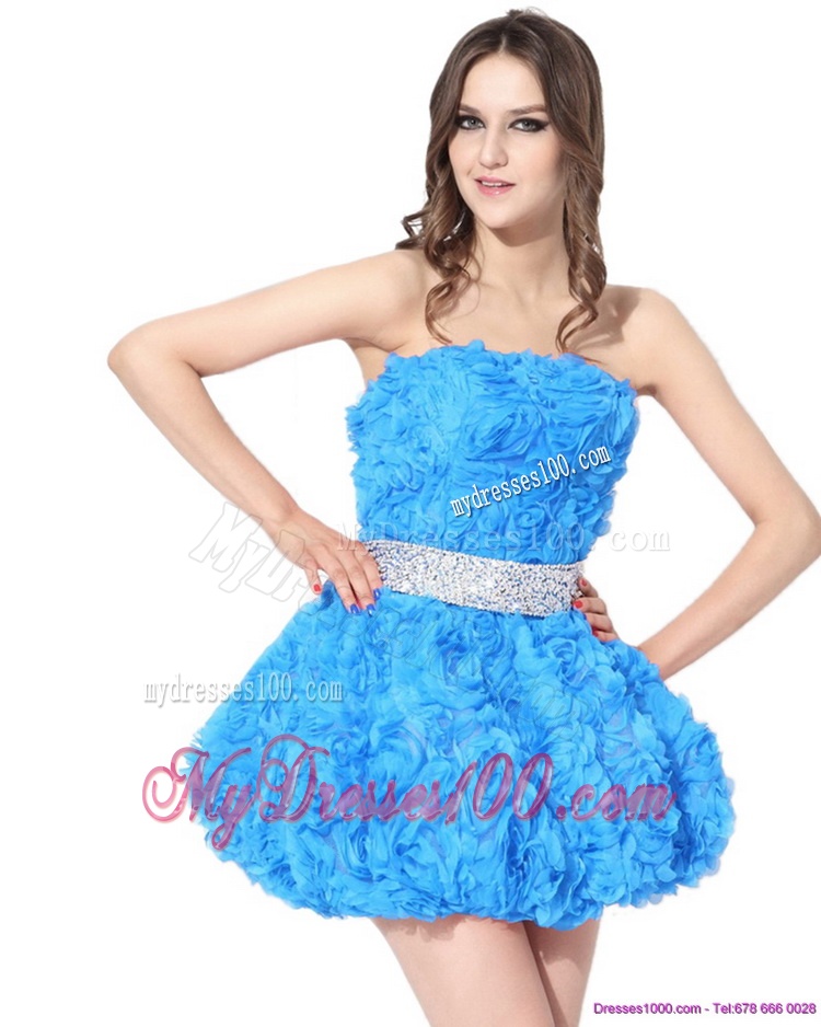 2016 Cute Short Evening Dresses with Rolling Flowers and Beading