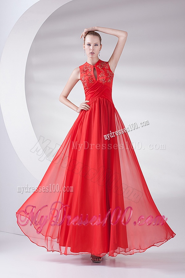 2016 New Empire Scoop Appliques Wine Red Chiffon Evening Dress