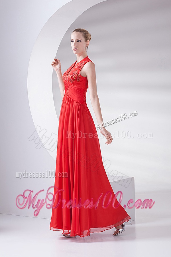 2016 New Empire Scoop Appliques Wine Red Chiffon Evening Dress