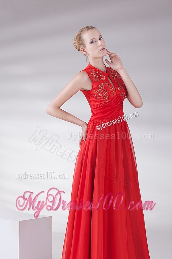 2016 New Empire Scoop Appliques Wine Red Chiffon Evening Dress