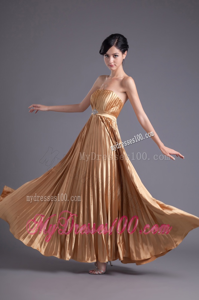 A-line Brown Floor-length Pleats Chiffon Evening Dress with Beading