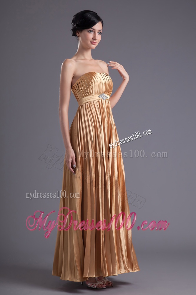 A-line Brown Floor-length Pleats Chiffon Evening Dress with Beading