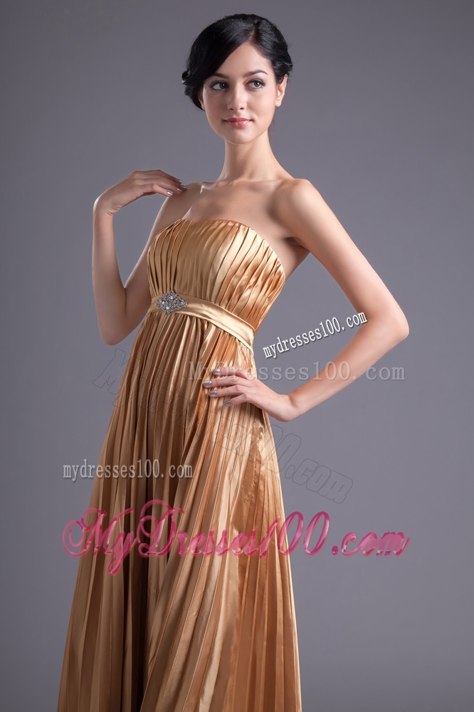 A-line Brown Floor-length Pleats Chiffon Evening Dress with Beading