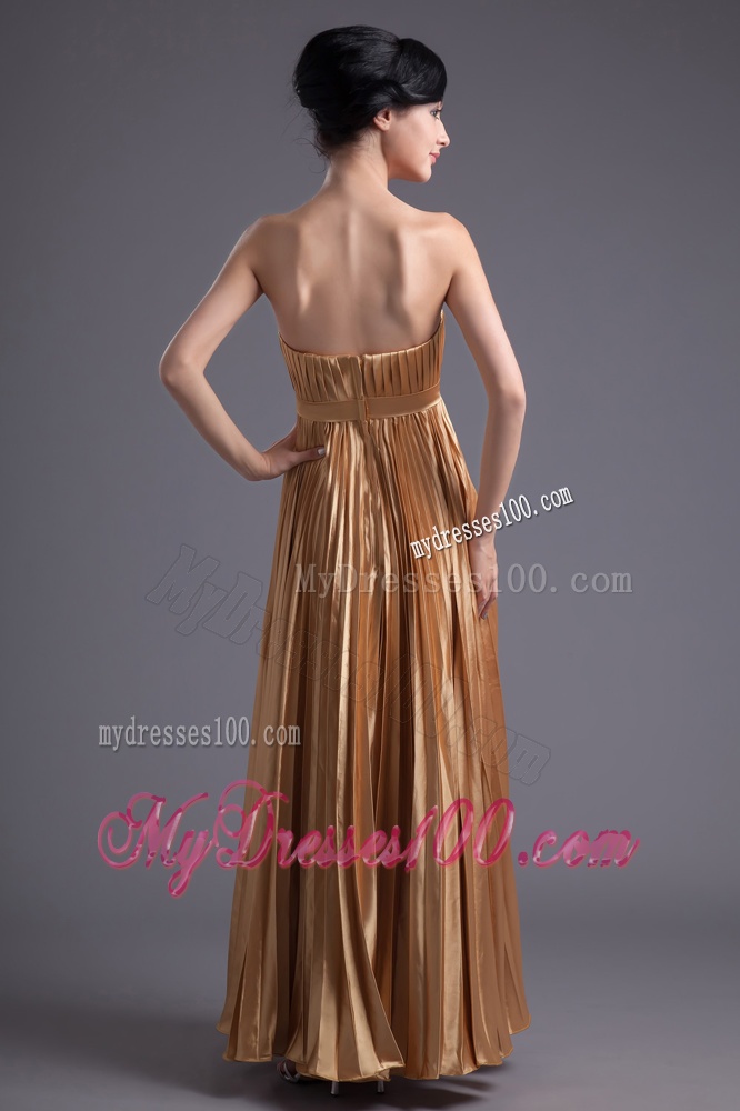 A-line Brown Floor-length Pleats Chiffon Evening Dress with Beading