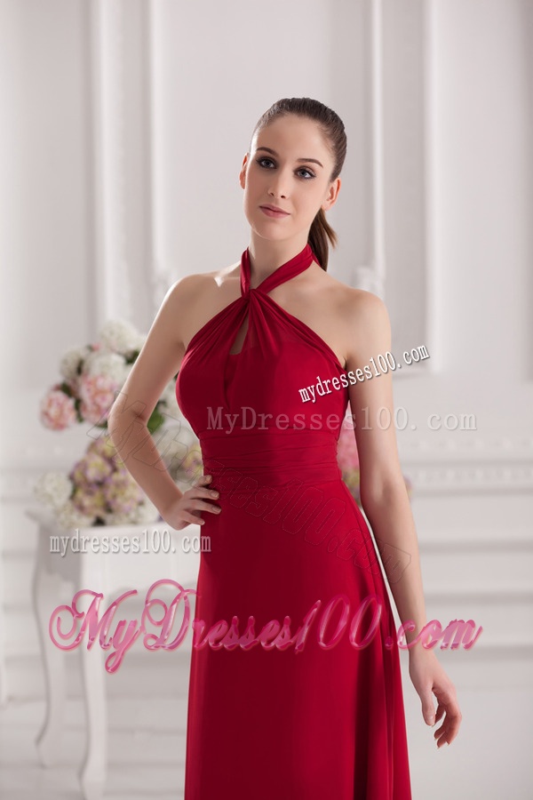 A-line Halter Top Floor-length Ruching Satin Evening Dress