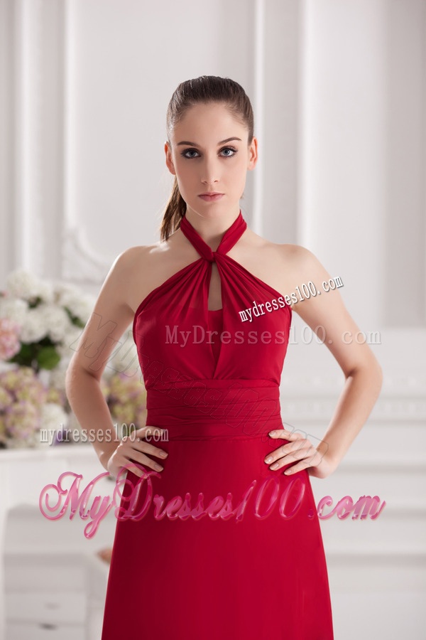 A-line Halter Top Floor-length Ruching Satin Evening Dress