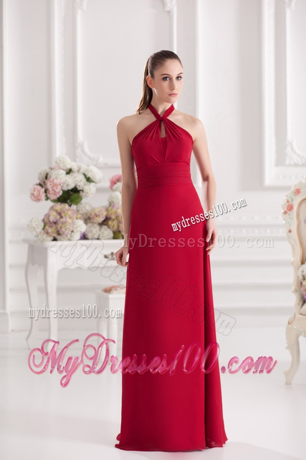 A-line Halter Top Floor-length Ruching Satin Evening Dress