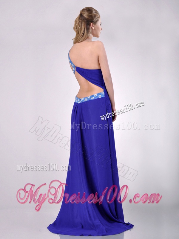 Beautiful Brush Train One Shoulder Evening Dress with Criss Cross