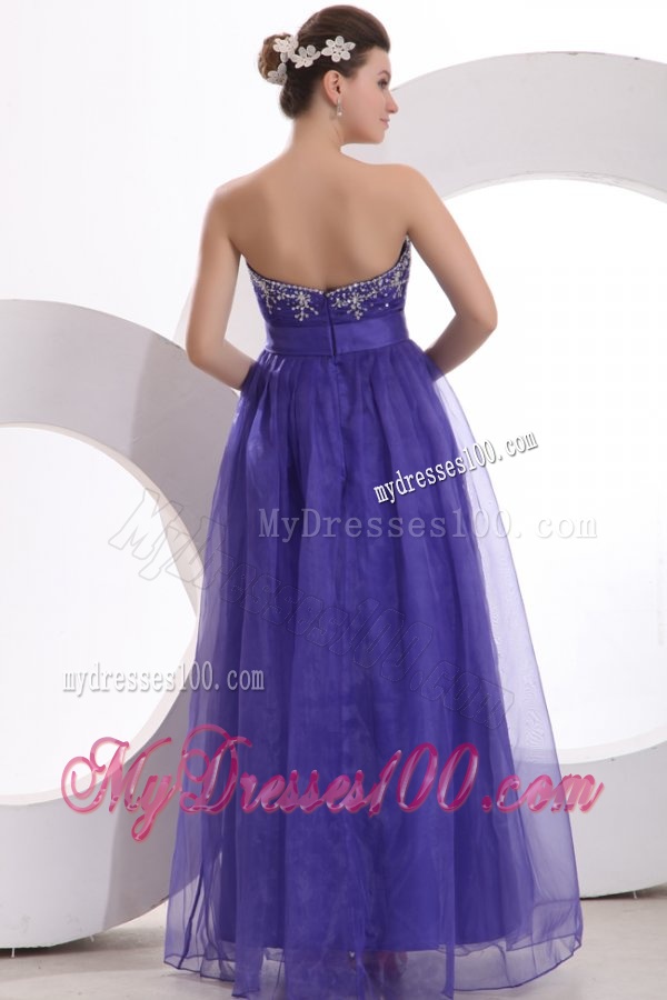 Beautiful Purple Empire Sweetheart Floor-length Tulle Evening Dress with Beading