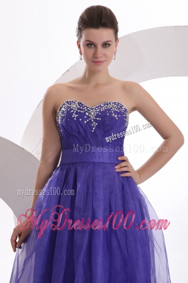 Beautiful Purple Empire Sweetheart Floor-length Tulle Evening Dress with Beading