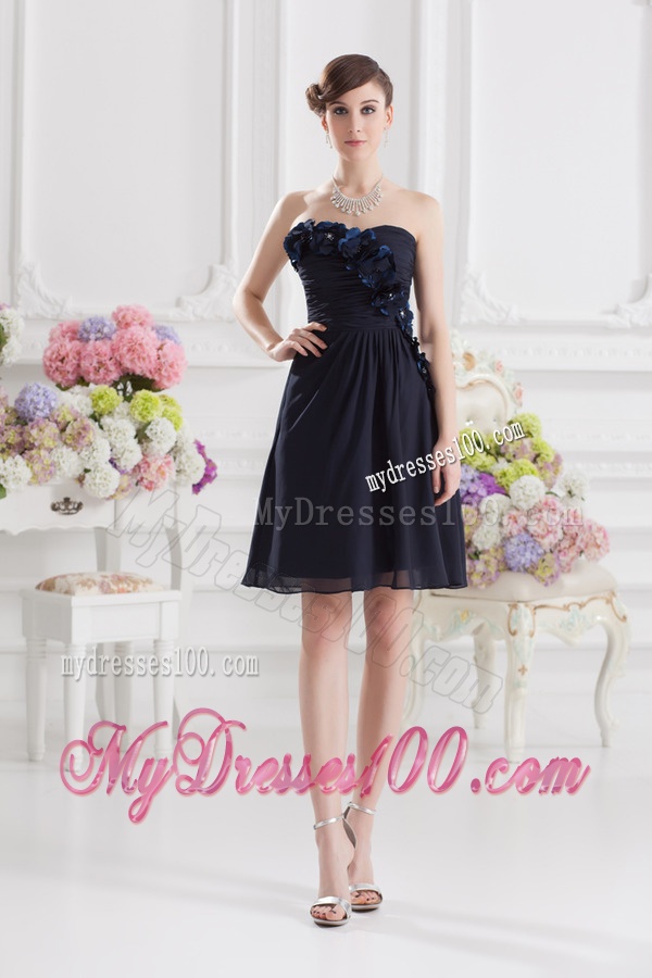 Black Sweetheart Evening Dress with Ruching and Handle Made Flowers