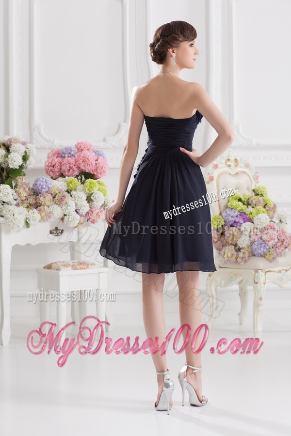 Black Sweetheart Evening Dress with Ruching and Handle Made Flowers
