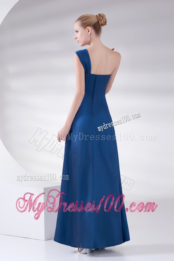Column Navy Blue Beading and Ruching Taffeta Evening Dress