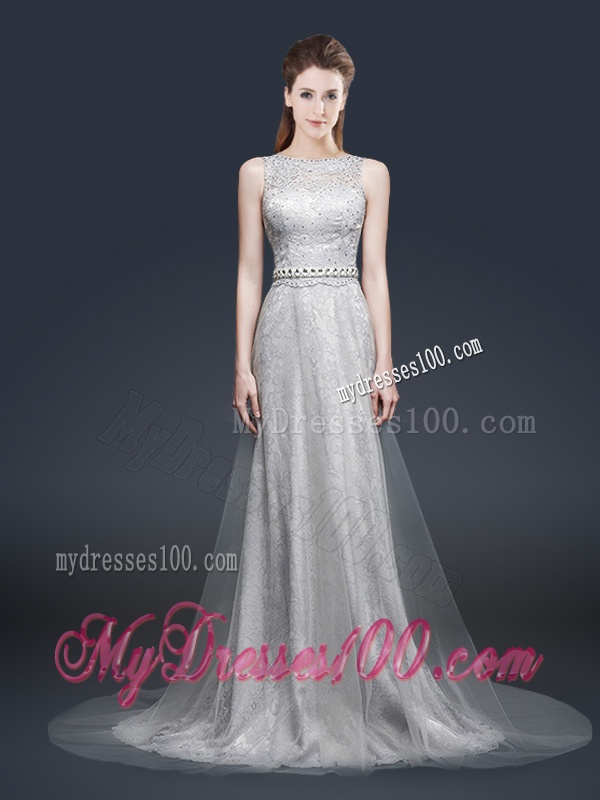 Elegant Empire Bateau Evening Dresses with Brush Train