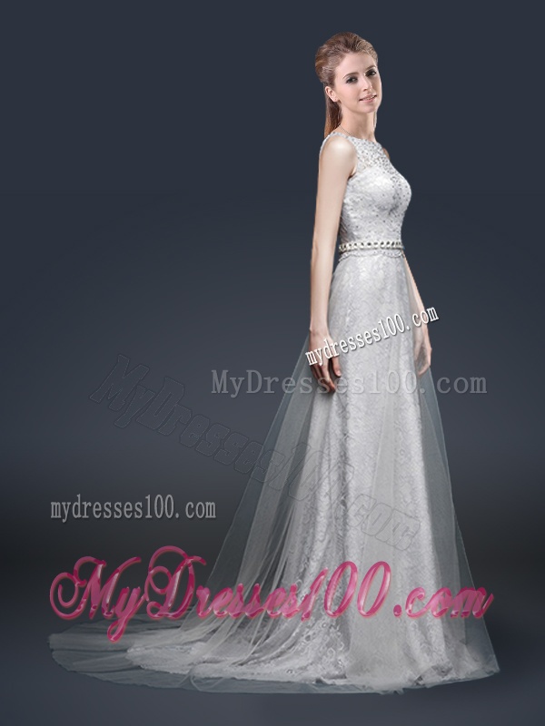 Elegant Empire Bateau Evening Dresses with Brush Train